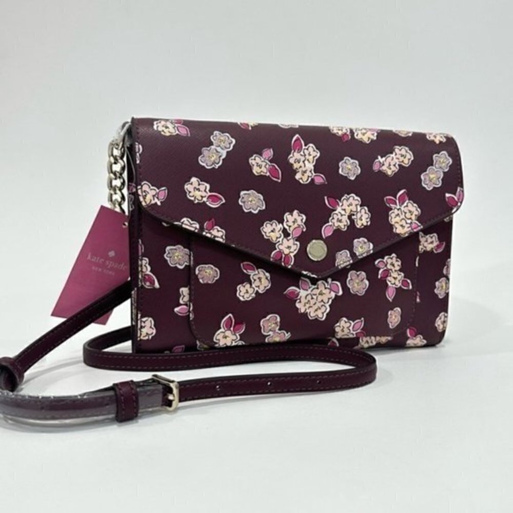 Kate Spade Tinsel Flap Crossbody Clutch Bag with Floral Print - Picture 2 of 14
